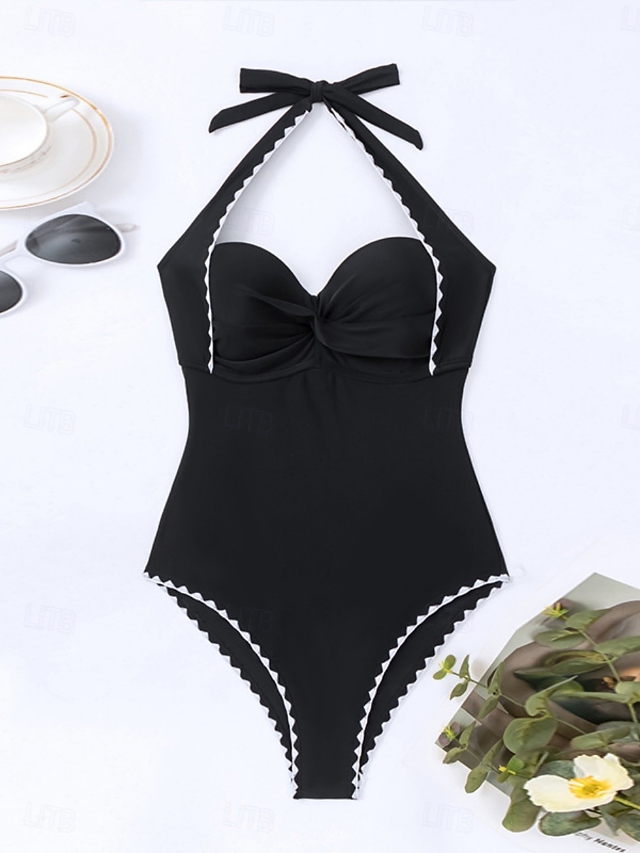 בגד ים חתיכה אחת לנשים דק תומך מונוקיני שליטה בבטן מותן גבוהה דק ללא גב חופשה בגד ים לחוף צבע אחיד צווארון חלאטר ללא שרוולים 2026 - $32.99 –P5