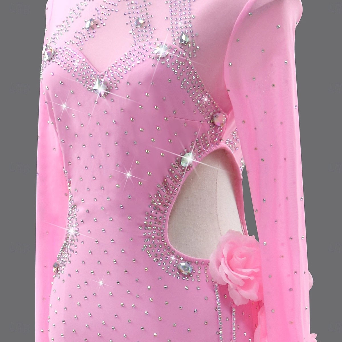 latinalainen salsatanssipuku kristallilla / strassilla koristeltu naisten juhlaesitys pitkähihainen rumba chacha -lavakilpailuasu 2026 - $305.19 –P4