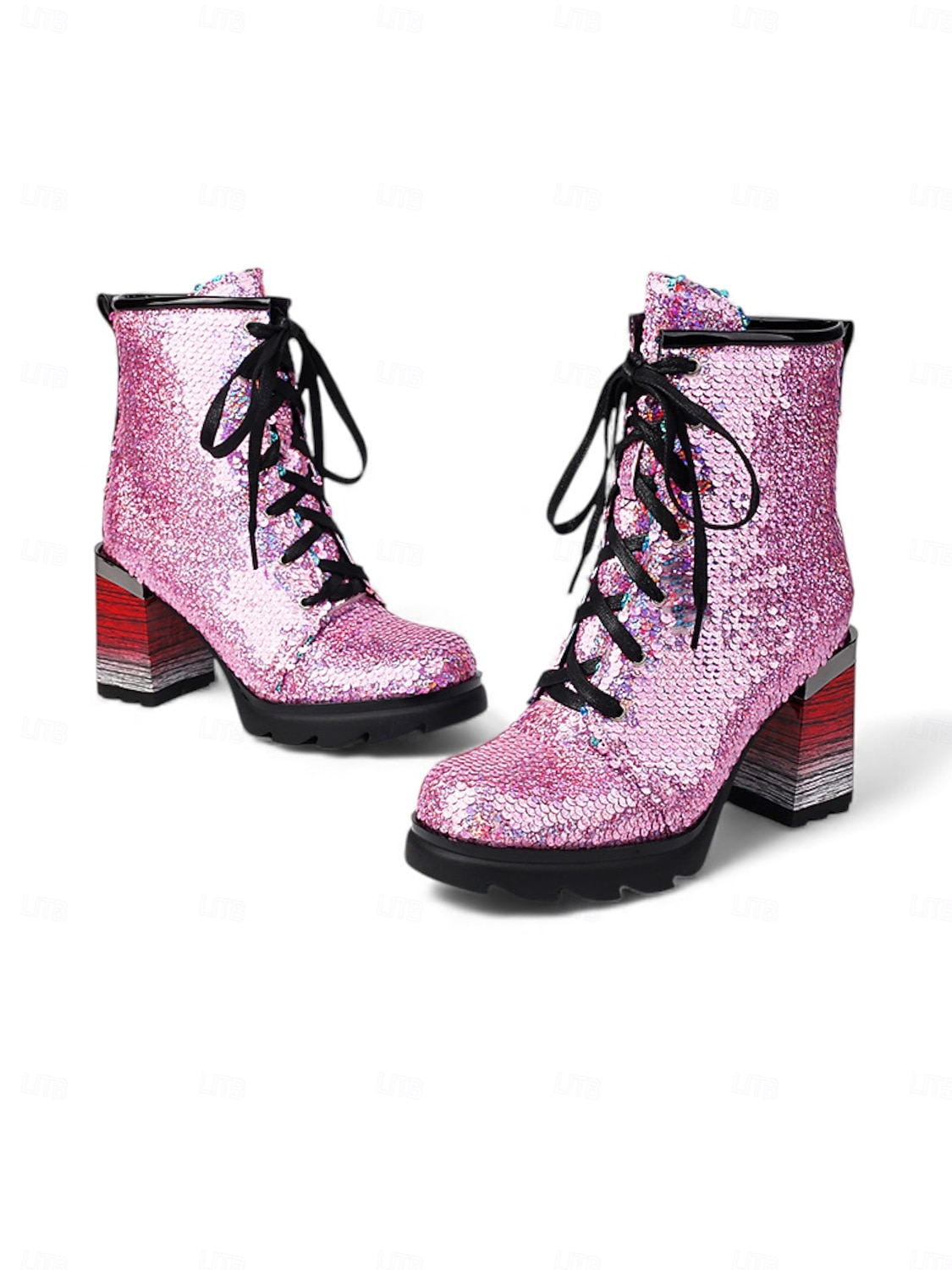 Damernas Mardi Gras Glittrande Paljetterstövlar med Blockklack Trendig Stjärndesign Bekväm Passform Idealiska för Karneval eller Fester 2026 - $84.99 –P6