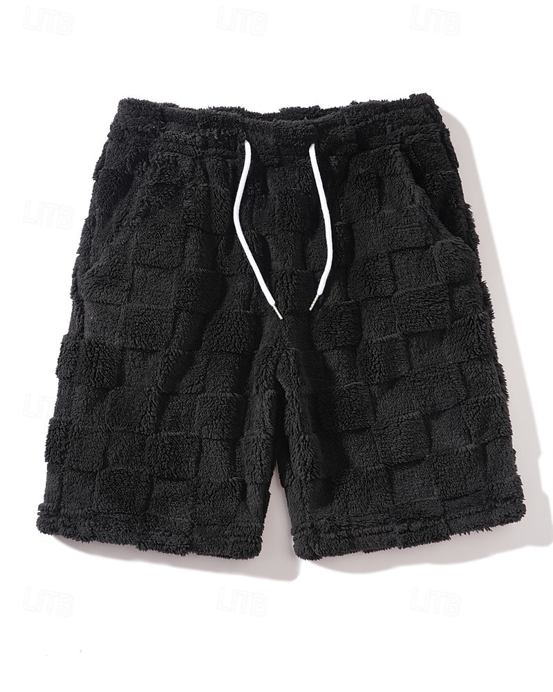 Men's Shorts Casual Shorts Pocket Elastic Waist Fleece Plain Warm Breathable Knee Length Outdoor Vacation Daily Wear Vacation Fashion Black Gray Micro-elastic 2026 - $18.99 –P11