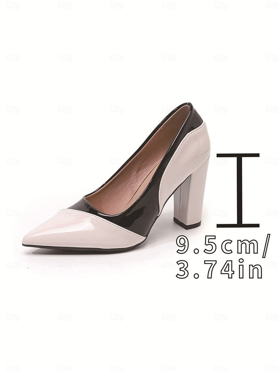 naisten kaksiväriset lakatut tekonahkaiset lohkokorkoiset avokkaat – teräväkärkiset työkengät toimistoon, business casual -käyttöön ja arkikäyttöön 2026 - $46.99 –P4