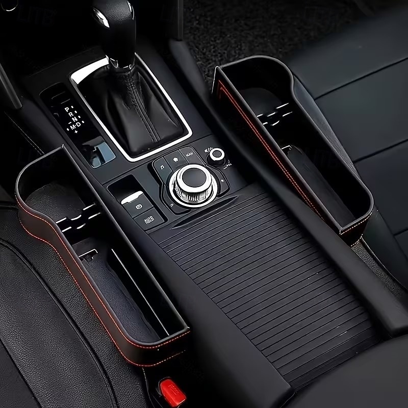 2-pack multifunktionell bilsätesorganisatör i läder, utfyllnadsorganisatör för bilsäten med mugghållare &förvaringsfack/väska – passar framsätet, rymmer telefon, glasögon, nycklar, julklappar till 2026 - $21.99 –P12