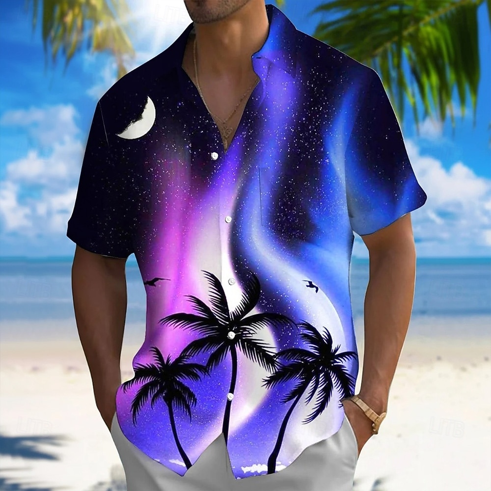 Herren Kokospalme Ozean Tropische Pflanzen Sommer Hawaiihemd Knopfhemd Alohahemd Kurzarm Hawaiianisch Lässig Urlaub Sommer Frühling Umlegekragen 3D-Druck Hemden mit Kragen Eine Tasche vorne Blau 2026 - $25.99 –P2