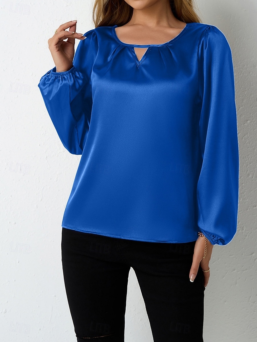 Per donna Blusa Tinta unica Elegante Casual Manica Lunga Girocollo Top Regolari Quotidiano Blu Nero Vino Rosso Fucsia Estate Primavera del 2026 a $8.49 –P2