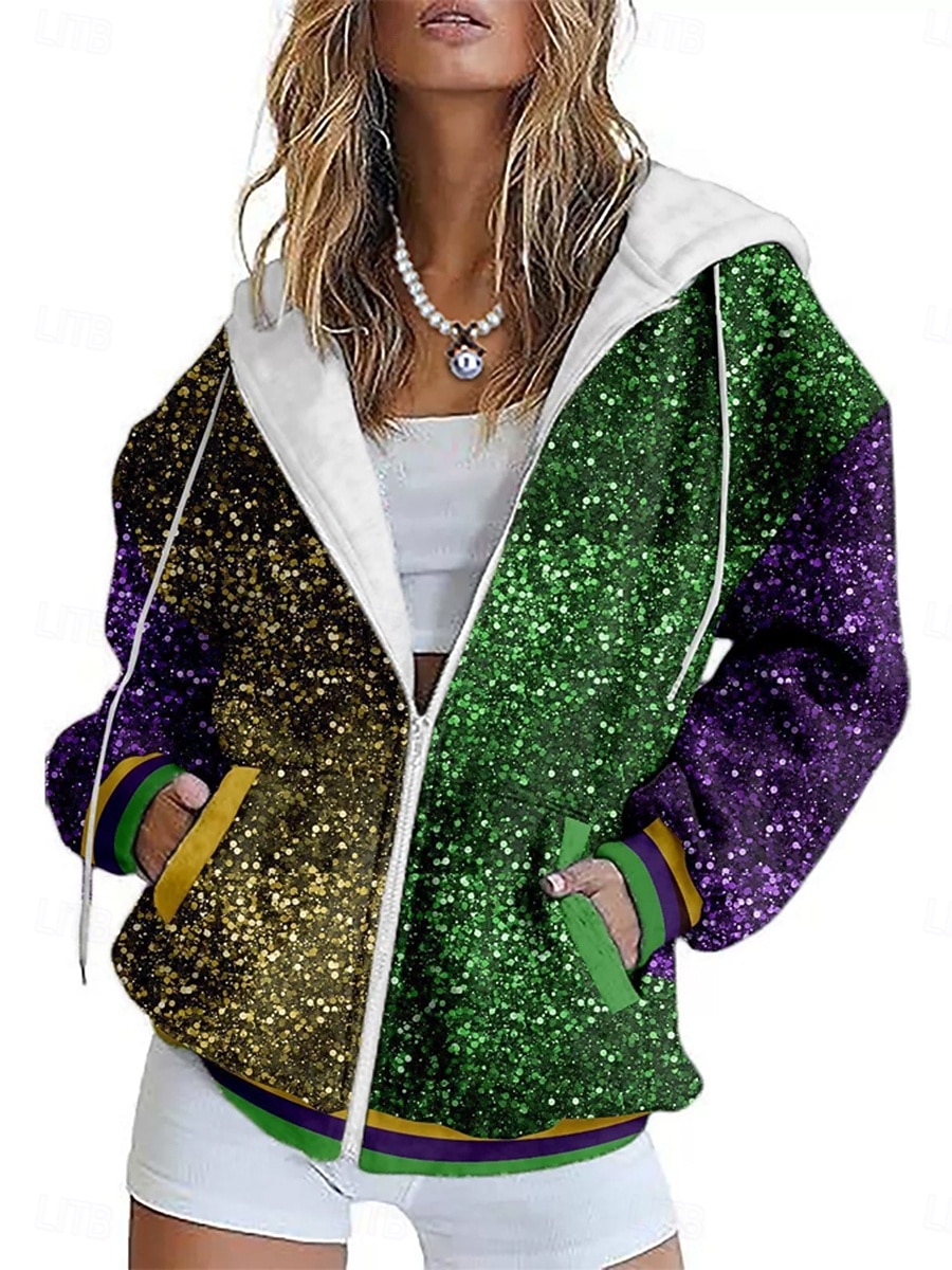 Carnival Damska Bluza na Zamek Graficzna Geometryczna Abstrakcyjna Moda Streetwear Casual Długim Rękawem Z Kapturem Regularne Topu Codzienna Wygoda Wyjście Na Zamek Kieszeń Fioletowy Zielony Ciemny 2026 - $39.99 –P2