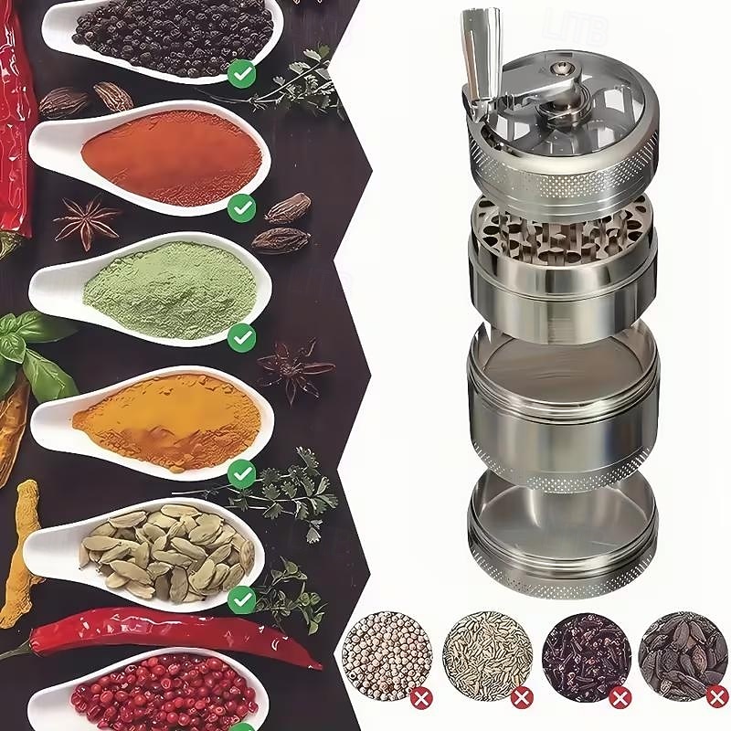 Robuuste handmatige zinken kruidenmolen en -vergruizer, draagbare kruidenmolen met handslinger voor thuis, in de keuken, op de camping en in restaurants. Ideaal voor specerijen, kruiden, koffie en 2026 - $15.99 –P4