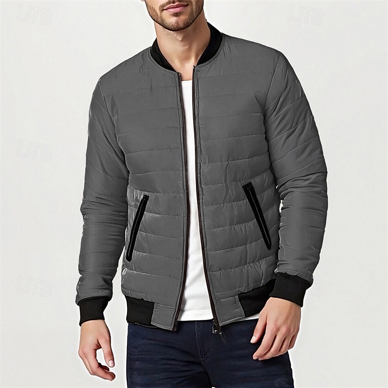 Men's Winter Coat Puffer Jacket Padded Pocket Quilted Polyster Casual Daily Outdoor Regular Fashion Streetwear Thermal Warm Winter Solid Color Blue Dark Grey Wine Black Puffer Jacket 2026 - $30.99 –P21