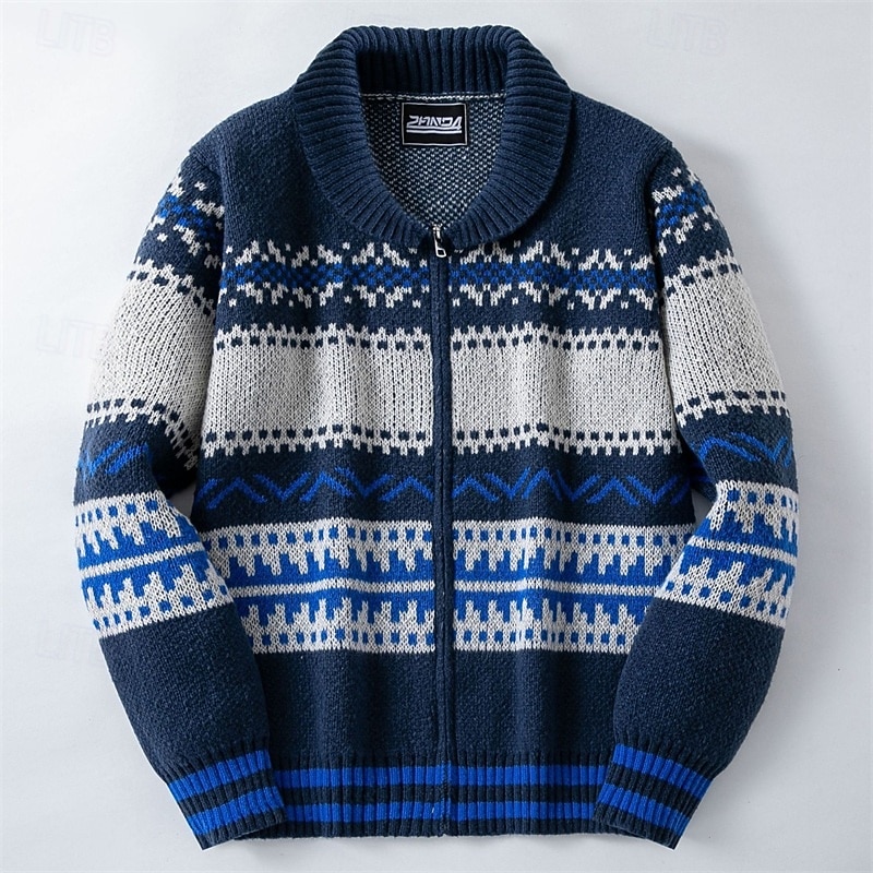 Herr Tröja Cardigan Tröja Fair Isle tröja Blixtlåströja Ribbad Sticka Vanliga toppar Stickat Geometrisk Sjal Semester Mode Ledigt Dagliga kläder Kläder Vår & Höst Höst vinter Marinblå M L XL 2026 - E£2557.87 –P2