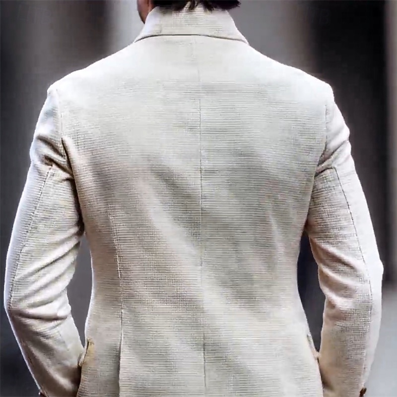 Men's Blazer Jacket Casual Business Work Vintage Neutral Spring Fall Terylene Solid Color Single Breasted Blazer White 2026 - $53.99 –P3