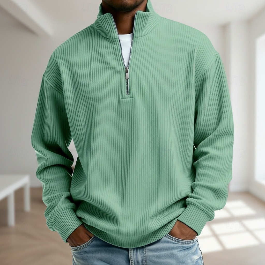 Per uomo Camicia di Velluto a Coste Maglietta Manica Lunga Zip a un quarto Autunno Primavera & Autunno Tinta unica Moda Moderno Casual Con zip Caldo Casuale All'aperto Casual Nero Blu scuro Grigio del 2026 a $25.99 –P1
