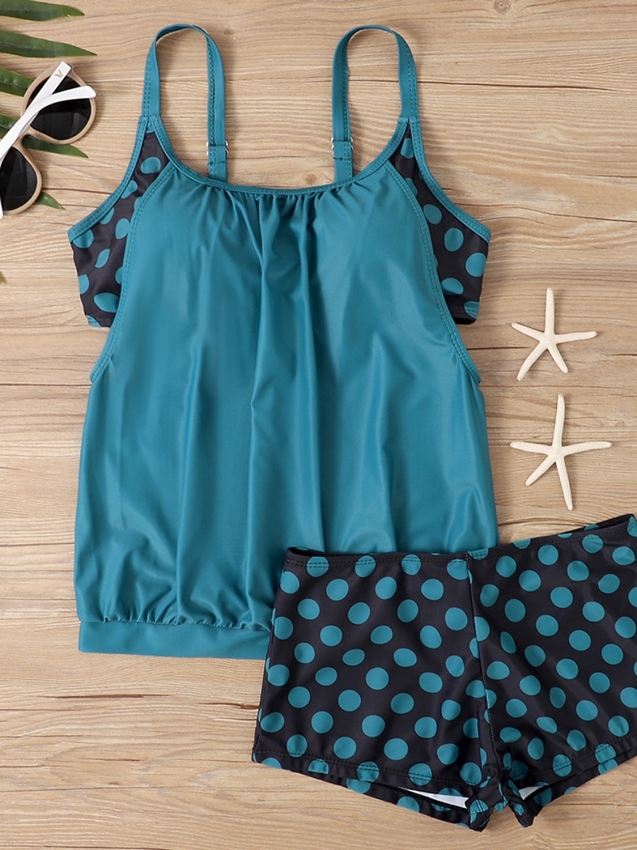 בגד ים טנקיני 2 חלקים לנשים עם חצאיות מחטב בטן מותן גבוהה שקוף בגד ים חופים עם פסים נקודתיים וצווארון U ללא שרוולים 2026 - $33.99 –P11