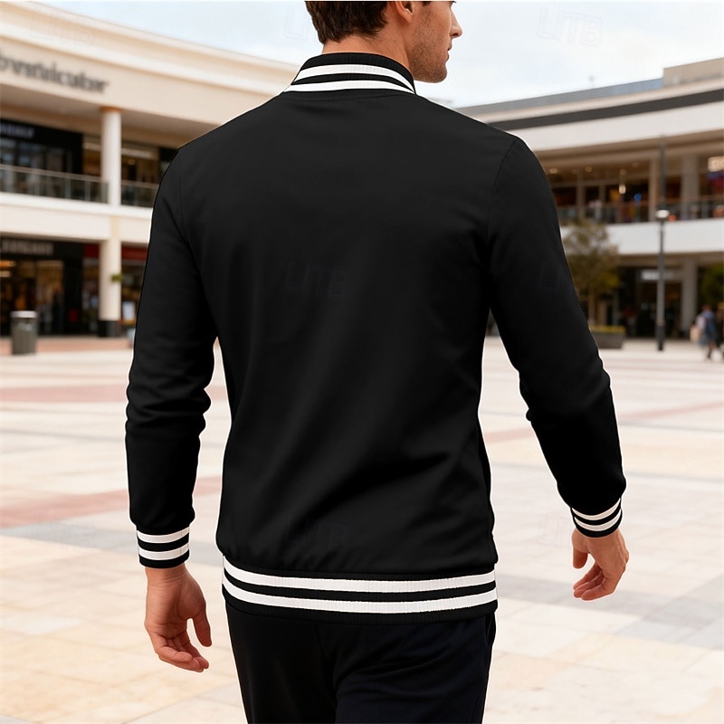 Per uomo Giacca Leggera Giacca Casual Giacca College Casuale Quotidiano Tasca Primavera Autunno A righe Streetwear Elegante Colletto Mao Regolare Nero Rosso Blu marino Blu reale Grigio chiaro Giacca del 2026 a $34.99 –P28