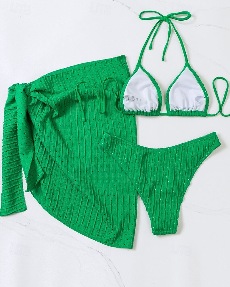 Pentru femei Costume de Baie Bikini Trei piese Fustă Costum de baie Fără Spate Costum de plajă Sexy Culoare solidă Gâtul halter Fără manșon Costume de baie 2026 - $18.49 –P14