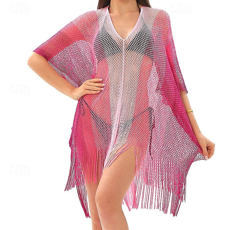 Dámské Plavky Přehozy Plavky Třásňový lem Vystřižený prázdniny Oblečení na pláž Tónované Do V Krátké rukávy Plavky 2026 - $11.49 –P14