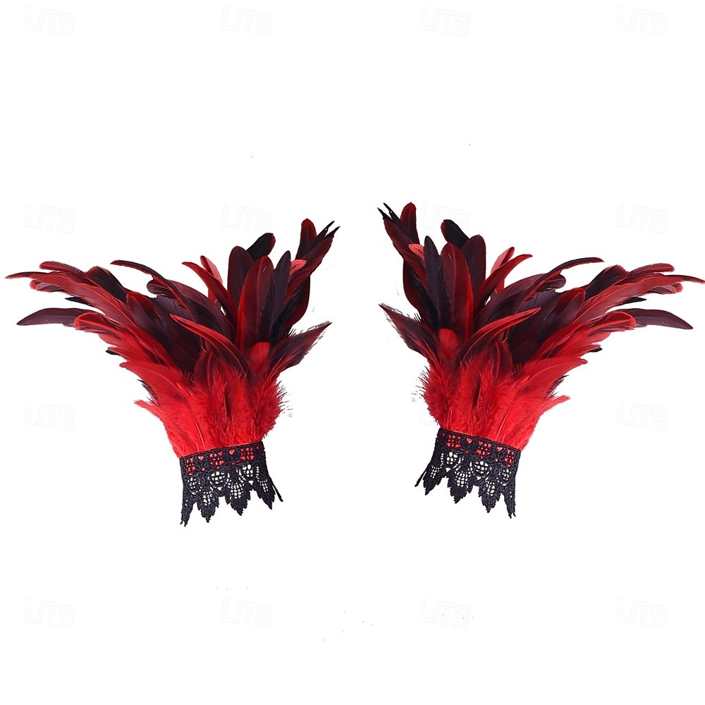 Carnaval 2026 Accesorios de Samba del Carnaval de Río Puños de Muñeca de Plumas Negras para Mujeres Puños de Raso de Encaje Disfraz de Actuación Festival Brasil 2026 - $7.99 –P15