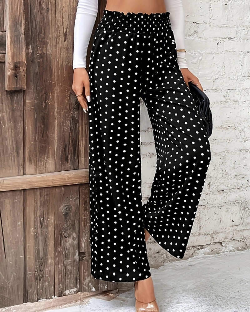 Mujer Fresco Chinos Vacaciones Ropa de calle Casual Longitud total Media cintura A Lunares Bolsillo Cintura elástica Estampado Confortable Comodidad Elástico Exterior Calle Negro Verano Primavera 2026 - $22.99 –P2
