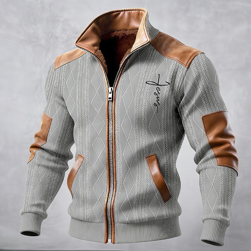 Homens Casaco de inverno Casaco de lã Jaqueta casual Diário Ao ar livre Térmico / Quente Jacquard Bolsos Outono Inverno Bloco de cor Cruz Roupa de rua Diário Colarinho Chinês Padrão Preto Branco de 2026 por $51.99 –P4