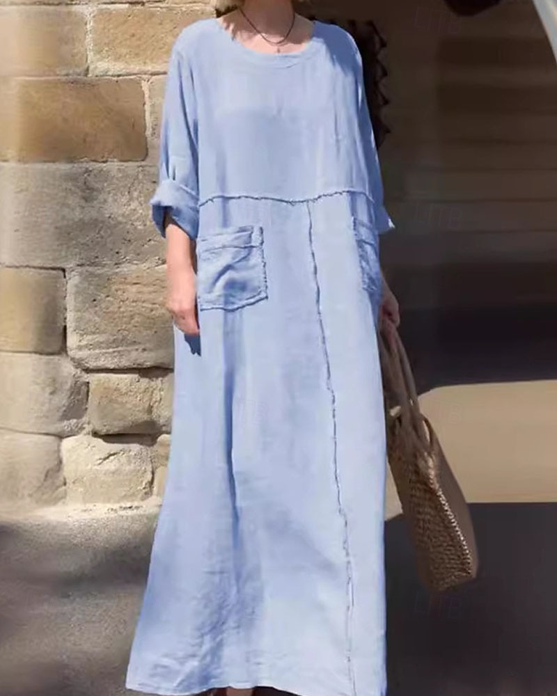 Women's Midi Dress Cotton Linen Dresses Shift Dress White Dress Black Dress  Elegant Vintage Fashion Daily