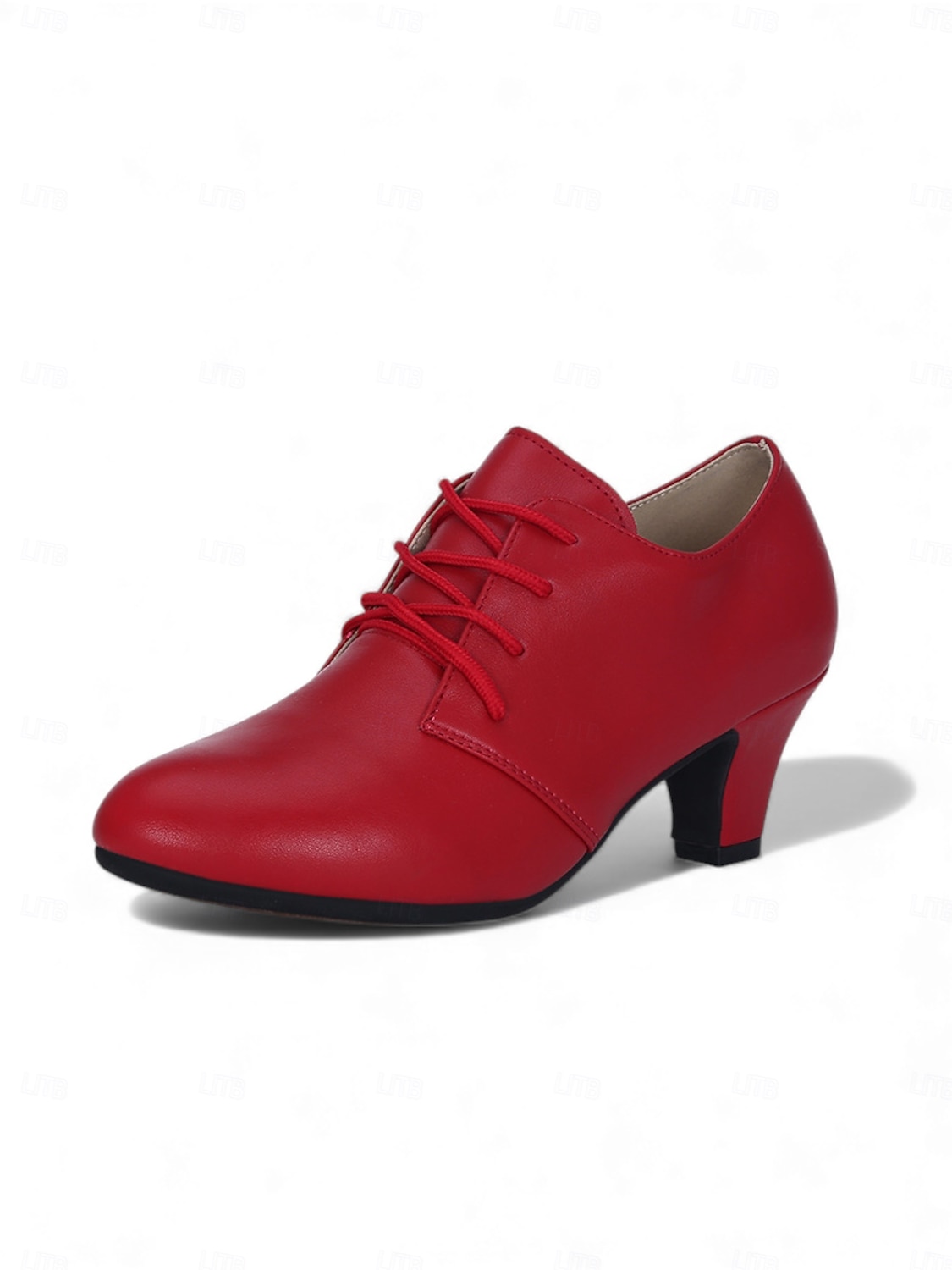 Professionele Latijns-Amerikaanse dansschoenen voor dames - rode kunstleren veterschoenen met hakken voor ballroomdansen, comfortabele en stabiele salsa- en tangoschoenen met middelhoge hak voor 2026 - $46.99 –P1