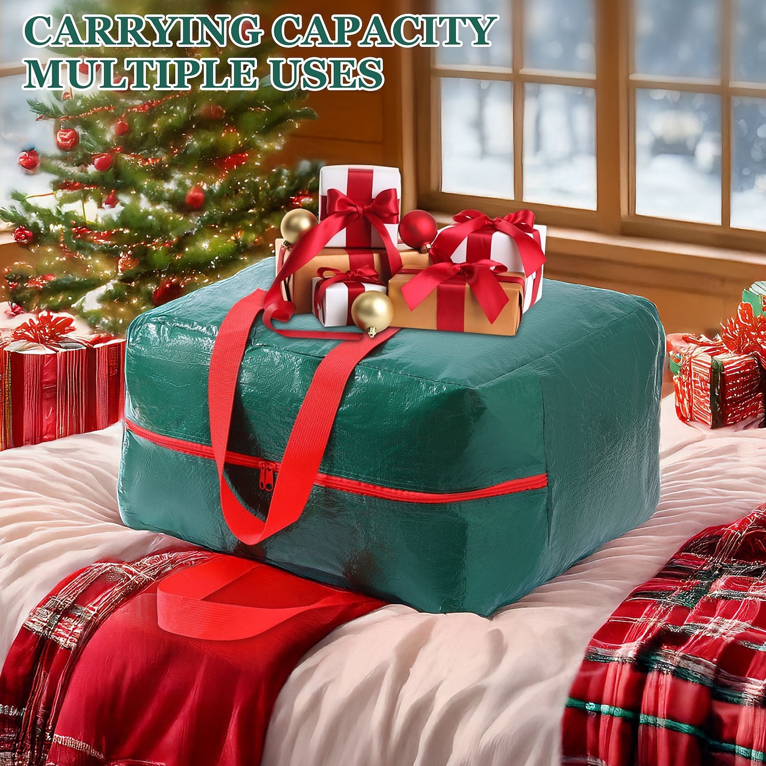 2 db-os karácsonyfadísz-tárolózsák – nagy kapacitású ünnepi ajándékrendszerező, PE karácsonyfadísz-tárolótáska mozgatáshoz, tároláshoz és szállításhoz 2026 - $19.99 –P3