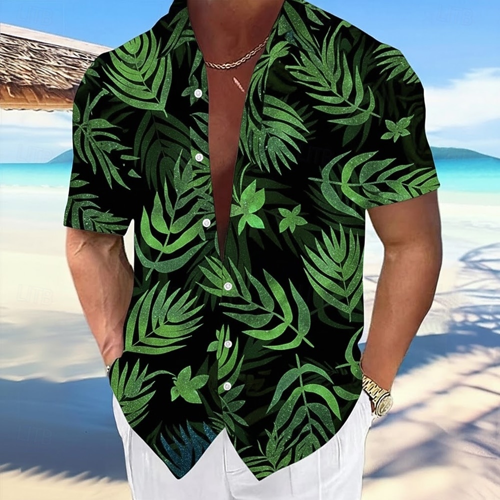 Homme Feuille Plantes Tropicales Lueur néon Chemise hawaïenne Chemise Boutonnée Chemise Aloha Manche Courte Hawaïen Vacances Tenue de plage Été Printemps Col Rabattu Impression 3D chemises à col Bleu de 2026 ? $25.99 –P2