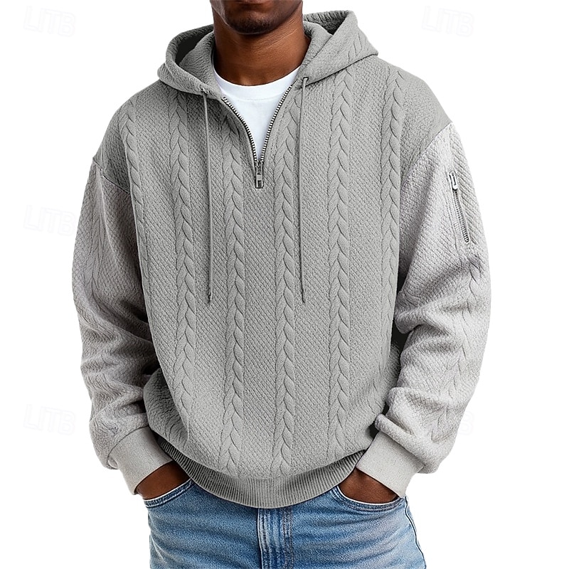 Men's Jacquard Hoodie Pullover Hoodie Sweatshirt Quarter Zip Hoodie Light Green Gray Hooded Plain Patchwork Color Block Textured Casual Daily Sports & Outdoor Polyester Streetwear Cool Sportswear 2026 - $24.99 –P2