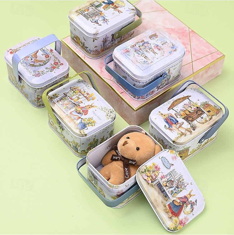 Συσκευασία 6 κουτιών δώρου με δημιουργικά πασχαλινά τενεκεδάκια, κουτιά δώρου με μπισκότα και λαγουδάκι, φορητά κουτιά δώρου με πασχαλινές λιχουδιές, διακοσμητικά μεταλλικά κουτιά δώρου 2026 - $20.99 –P1