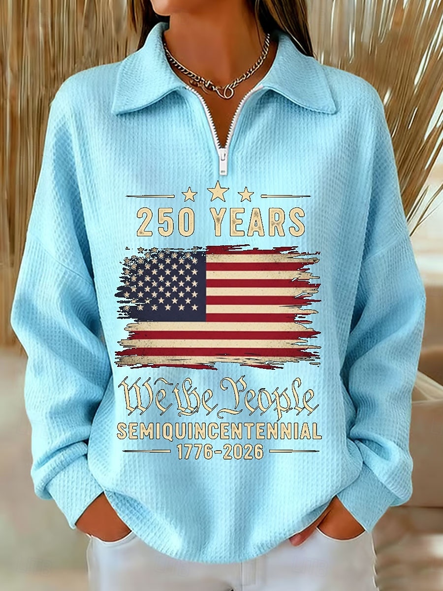 Independence Day American Anniversary Patriotic Women's Pullover Sweatshirt Graphic Letter Casual Print Long Sleeve Half Zip Casual Dailywear Sports Blue Black White Red Green Spring 2026 - $29.99 –P3