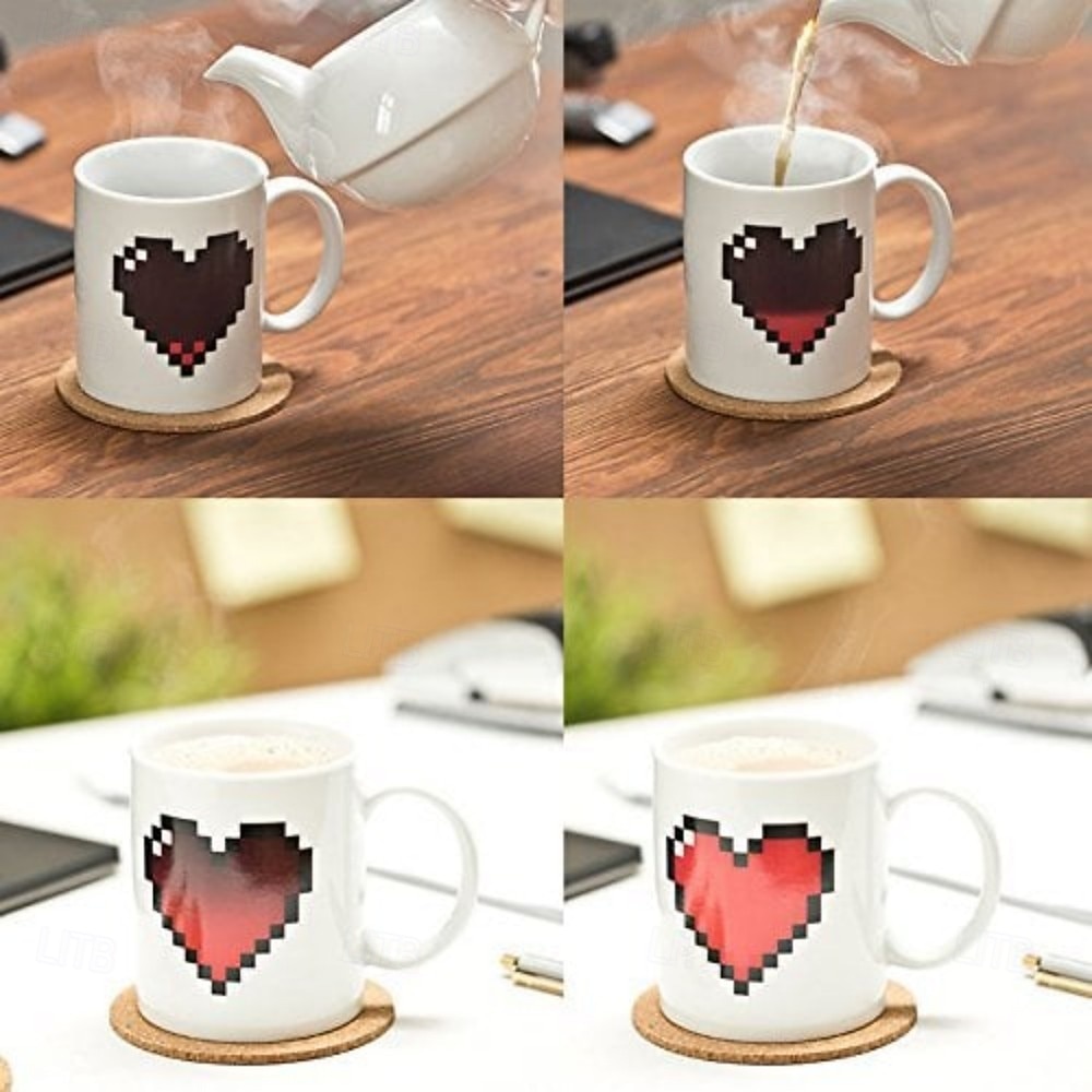 Taza de corazón de píxeles que se transforma, taza de amor, regalo de San Valentín, taza que cambia de color y reacciona al calor: regalo divertido para café, chocolate caliente, &bebidas calientes 2026 - $16.99 –P2