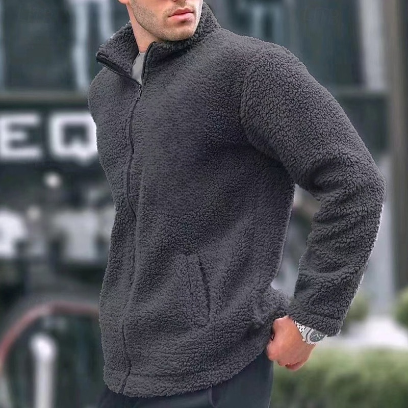 Herren Wintermantel Teddymantel Freizeitjacke Lässig Täglich Thermowarm Tasche Vollreißverschluss Herbst Winter Einfach Streetwear Täglich Stehkragen Regulär Blau Schwarz Marineblau Braun Khaki Jacken 2026 - $28.99 –P5