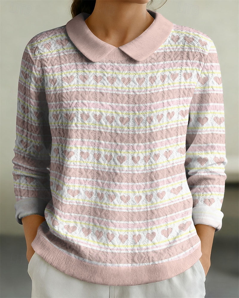 Damen Pullover Sweatshirt Patchwork Druck Grafik Einfach Elegant Warm Mode Langarm Revers Normale Oberteile Heim Arbeit Straße Blau Saphir Rosa Dunkelgrün Violett Herbst Winter 2026 - $29.99 –P2