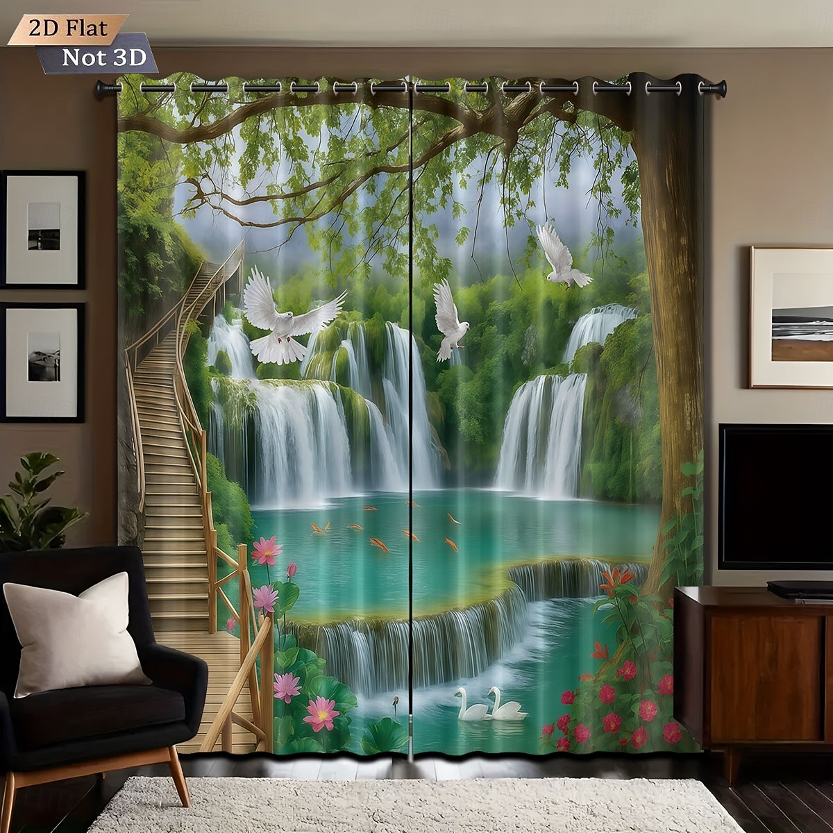 Комплект из 2 предметов, перфорированные затемняющие шторы с 3D-печатью для ландшафтного дизайна, утепления, для комнаты отдыха на открытом воздухе и балкона 2026 - $32.99 –P2