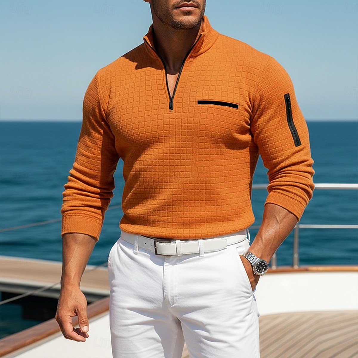 Per uomo Magliette Polo a Nido d'Ape Testurizzato Casuale Sport & Outdoor Con cerniera Zip a un quarto Manica Lunga Moda Moderno Con zip Tasca Primavera Autunno Primavera & Autunno Vestibilit del 2026 a $20.99 –P5