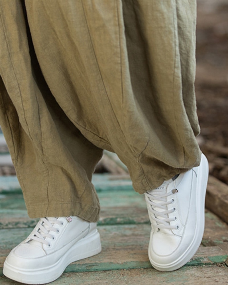 Women's Cotton Linen Pants Chinos Summer Shorts Bloomers Vacation Streetwear Basic Full Length Medium Waist Plain Pocket Elastic Waistband Comfy Comfort Inelastic Daily Outdoor Vacation rice white 2026 - $49.99 –P16