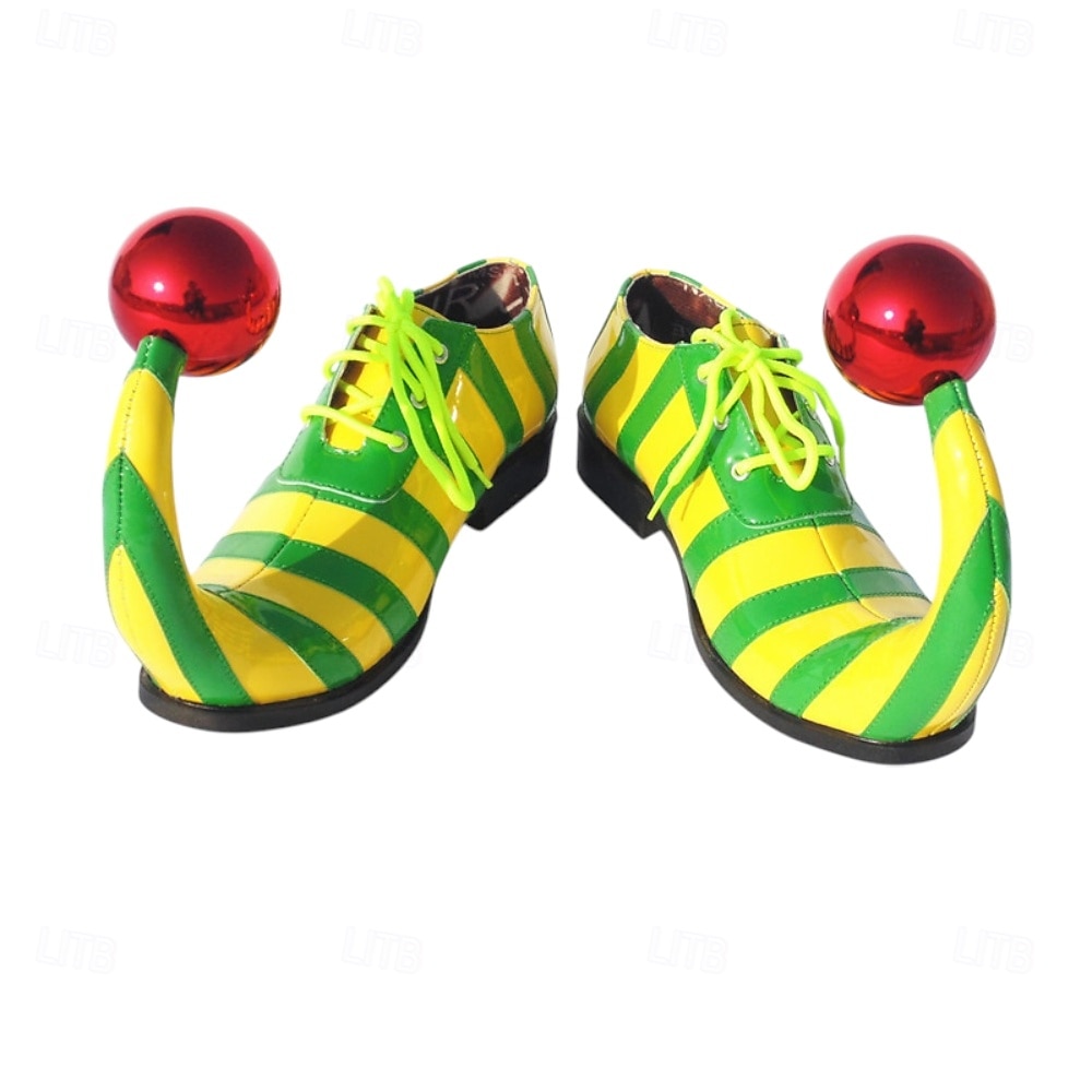 Zapatos de payaso a rayas de Mardi Gras para hombres rojos y amarillos punta puntiaguda con tacón curvado divertido ajuste cómodo perfectos para carnaval y disfraces de payaso 2026 - $64.99 –P4