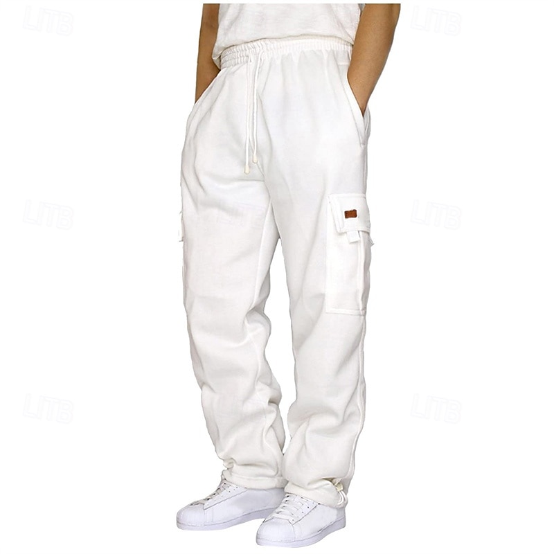 Men's Cargo Pants Sweatpants Trousers Straight Leg Sweatpants Drawstring Pocket Elastic Waist Plain Comfort Wearable Daily Outdoor Holiday Fashion Classic Style Black White 2026 - $20.99 –P2