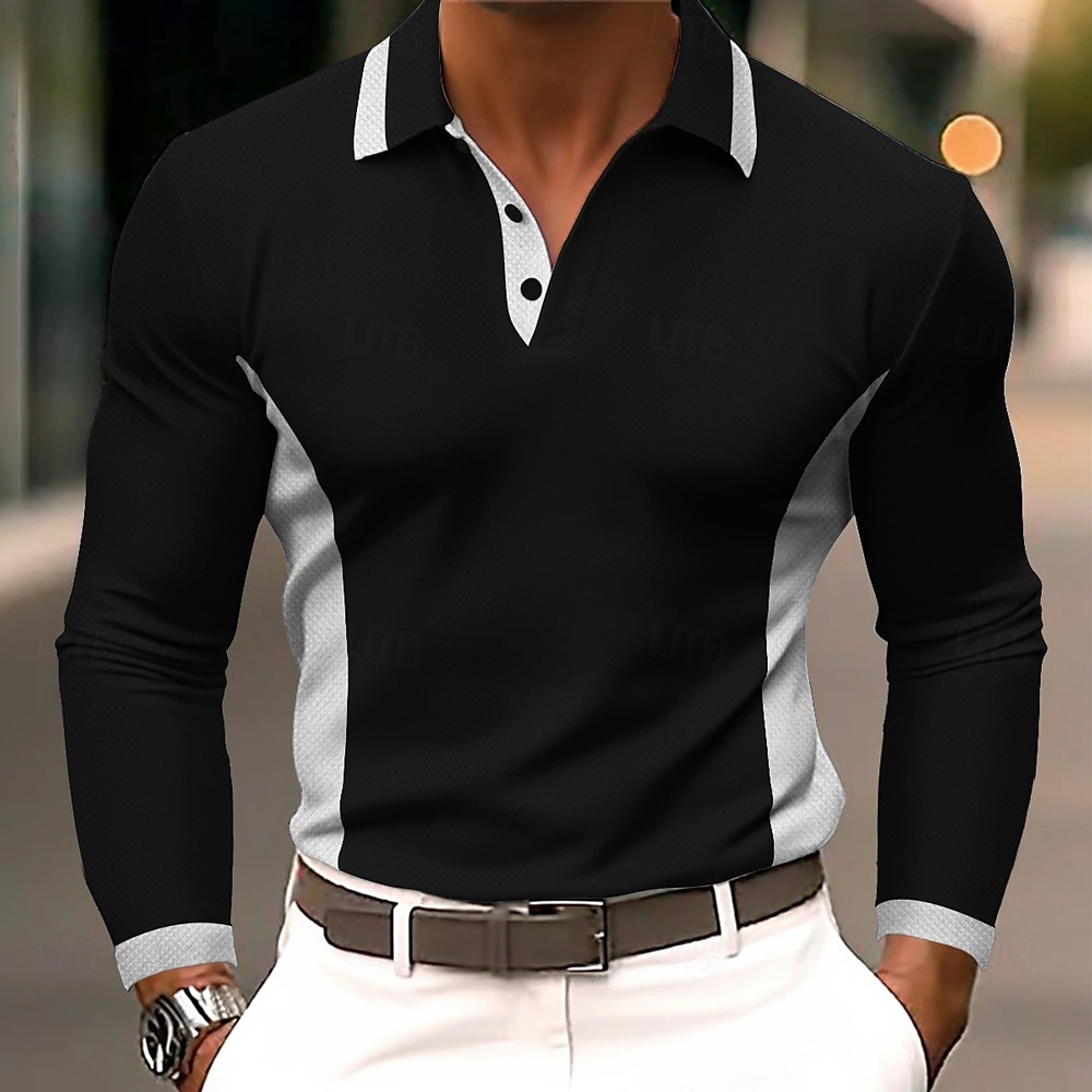 Men's Color Block Polo Long Sleeve Polo Shirts Lapel Casual Business Daily Wear 3D Print Buttons Spring Fall Blue Black Navy Blue 2026 - $22.99 –P4