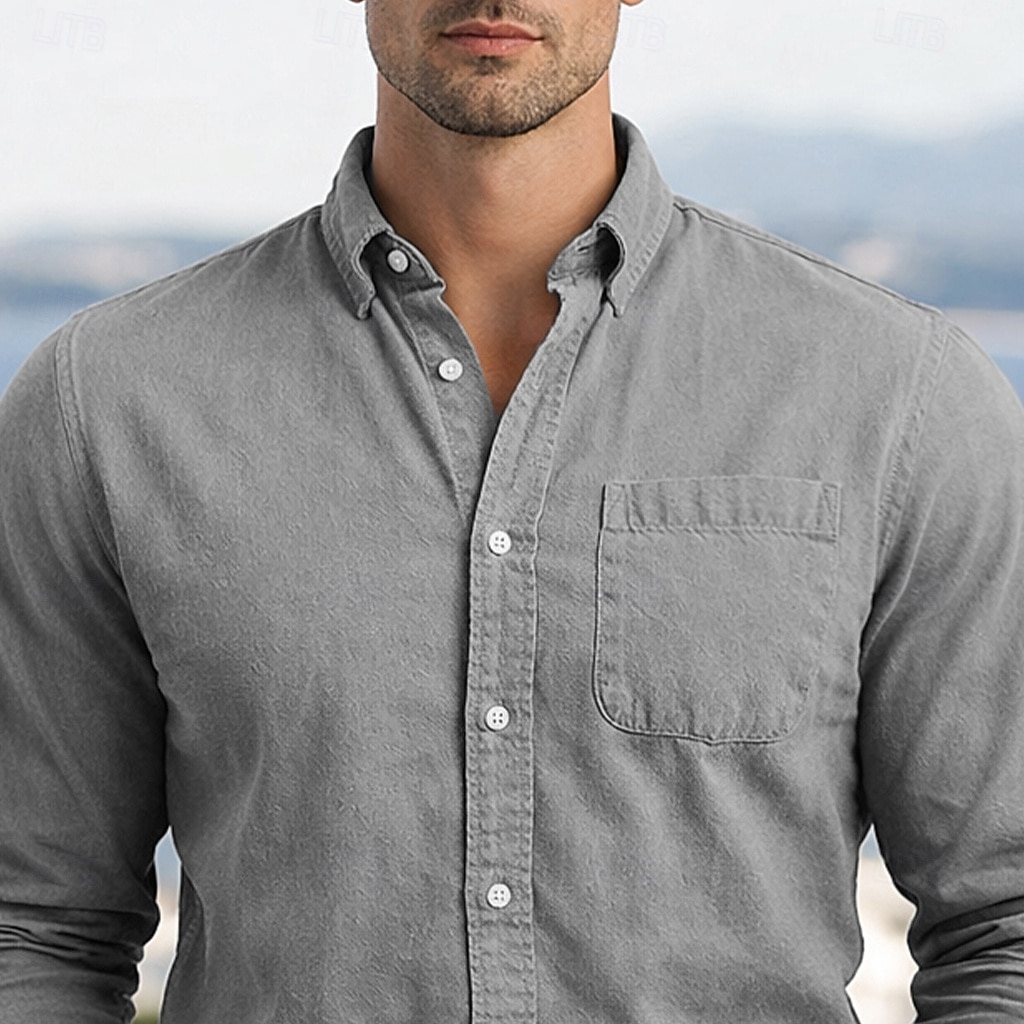 Homens Camisa Social Camisa casual camisa de botão Azul Marinha Caqui Cinzento Azul Claro Manga Longa Tecido Lapela Casual Diário Bolso frontal Roupa Elegante Moda Casual de 2026 por $25.99 –P2