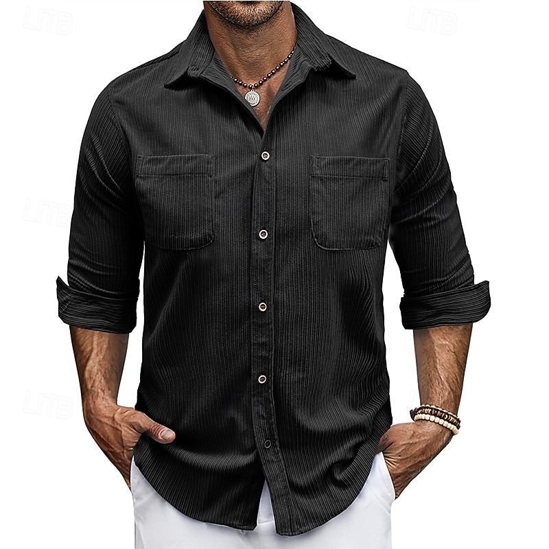 Hombre Camisa Camisa de verano Camisa casual Camisa de playa Camisa de Pana Abotonar la camisa Blanco Manga Larga Color sólido Diseño Casual Diario Bolsillo Ropa Moda Casual Cómodo 2026 - $42.99 –P1
