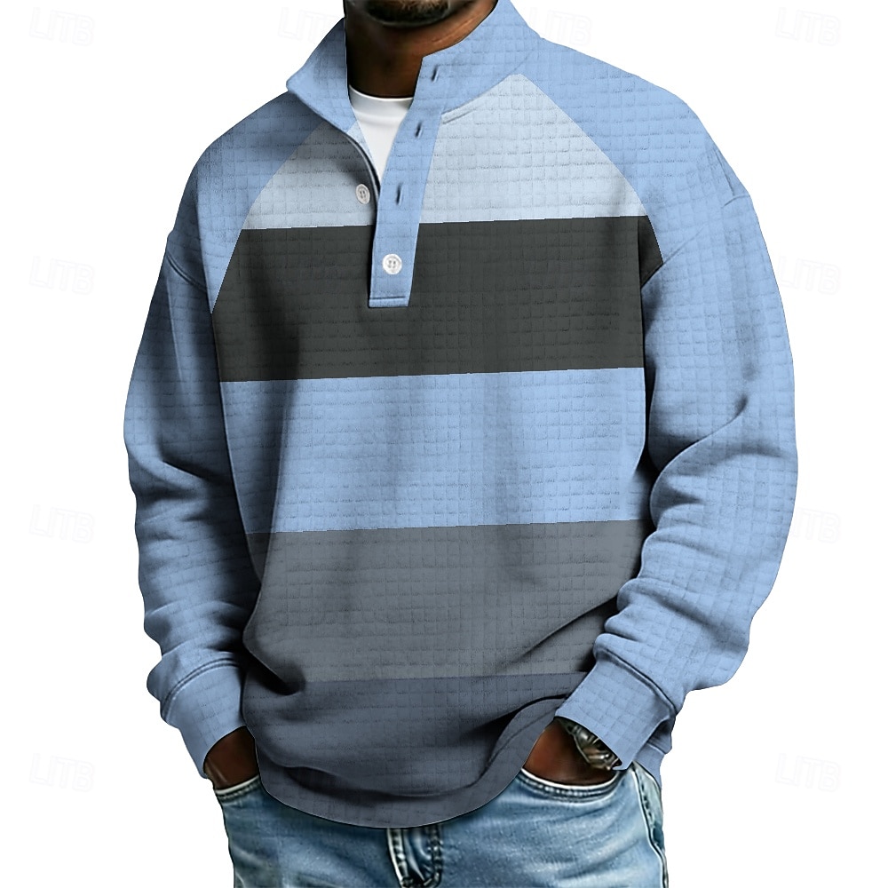 Voor heren Ruitjes Kleurgradatie Wafelstof Sweatshirt Modieus Dagelijks Casual Hoge nek Huis Buiten Streetwear Kantoor blauw Groen Grijs Knop Herfst Winter Ontwerper S M L XL XXL XXXL 2026 - $30.99 –P2