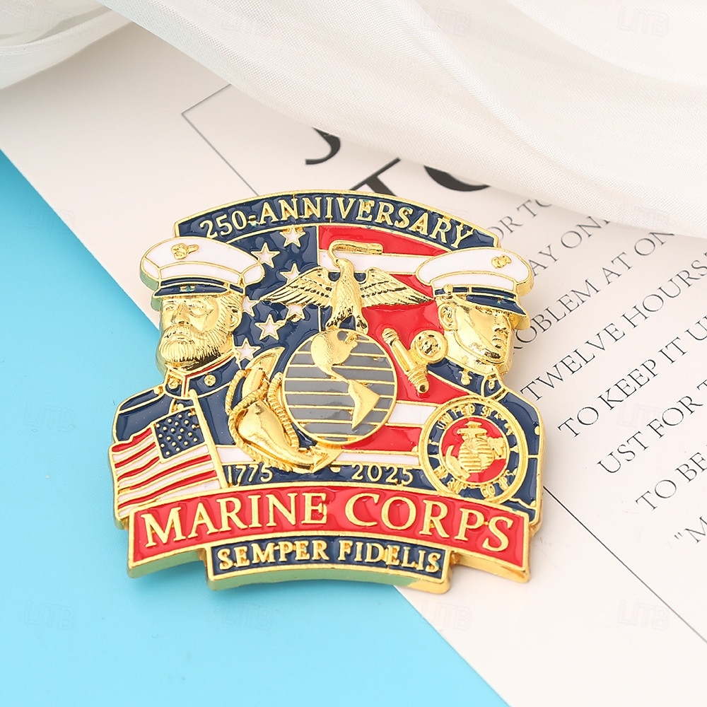Spilla commemorativa del 250° anniversario del Corpo dei Marines degli Stati Uniti e della NAVY emblema militare del Corpo dei Marines spille a pulsante in lega per la collezione di veterani regalo del 2026 a $11.99 –P14