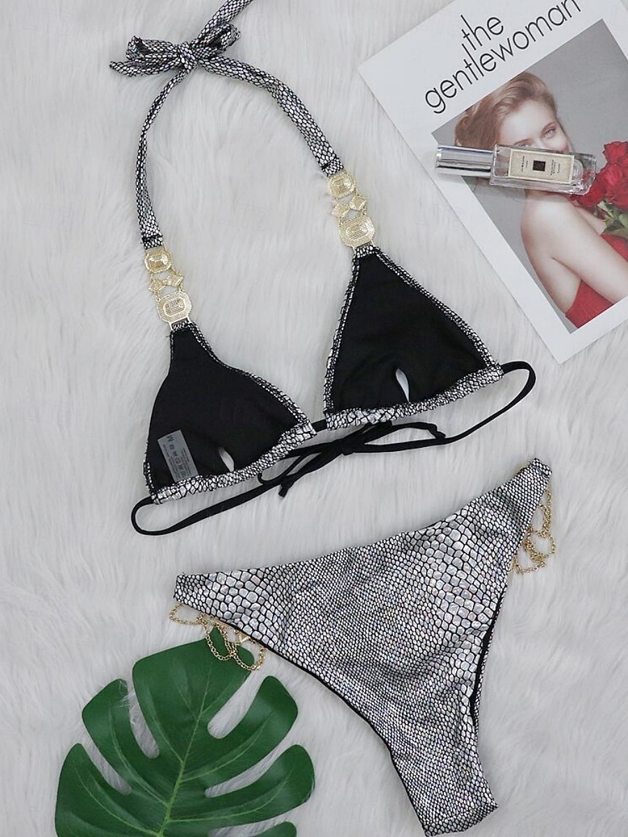 ملابس سباحة نسائية بيكيني من قطعتين بظهر غير مغطى للنساء شاطئ العطلات مع تصميم بسيط عنق مزين وبدون أكمام 2026 - $26.99 –P9