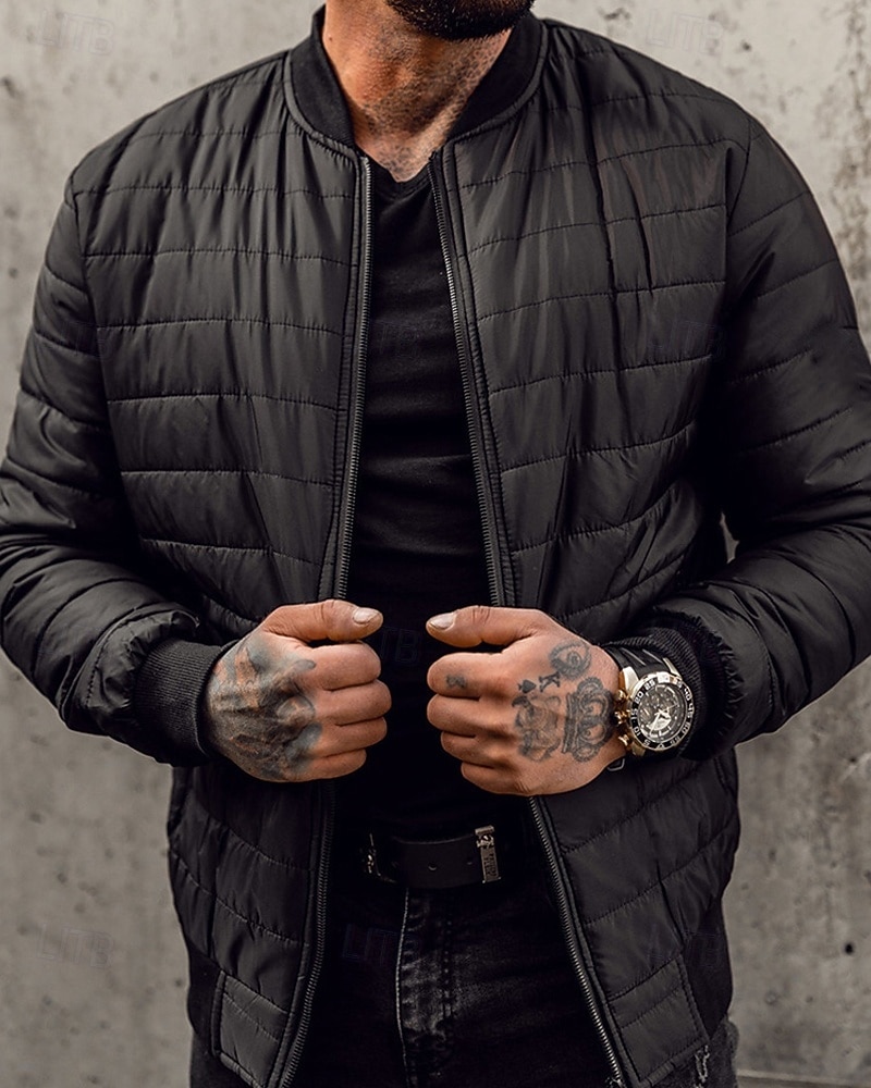Per uomo Cappotto Invernale Giacca imbottita Tasca Poliestere Vacanza Abbigliamento quotidiano Data Regolare Moda Casual Confortevole Calore Termico Autunno & Inverno Colore Solido / Tinta Unita Nero del 2026 a $30.99 –P4