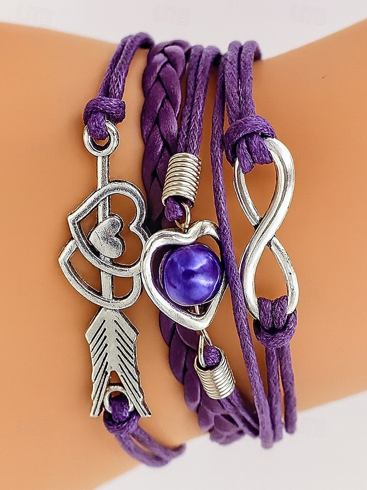 Dámské náramky z bohémské slitiny a umělé kůže, vícebarevné s přívěsky ve tvaru srdce a nekonečna – ideální na Valentýna i pro běžné nošení 2026 - $7.99 –P3