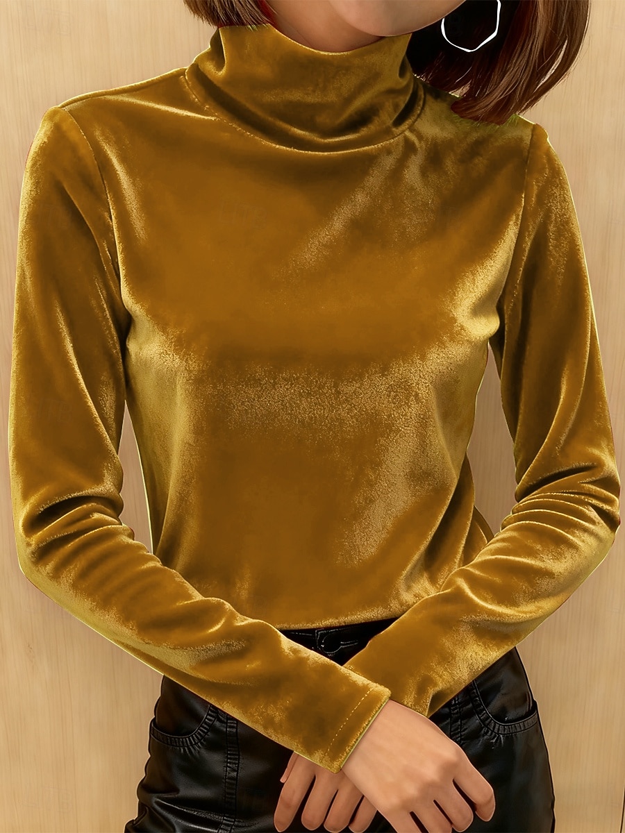 Damen T-Shirt Druck Gestuft Einfarbig Grafik Elegant Vintage Mode Langarm Rollkragen Normale Oberteile Täglich Ausgehen Wochenende Wein Königsblau Purpur Gold Grün Herbst Winter 2026 - $26.99 –P3