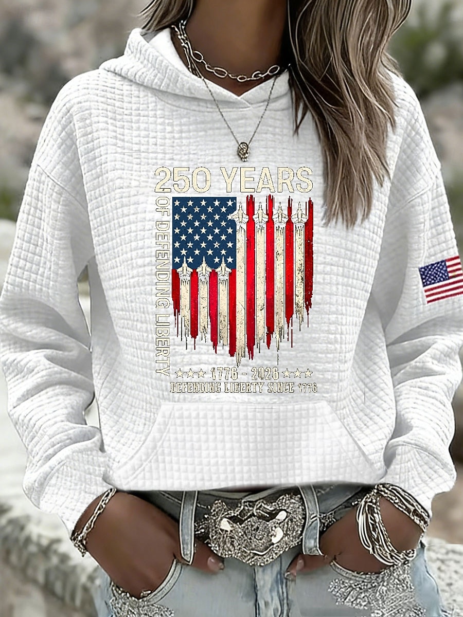 Felpa con cappuccio patriottica per donne del Giorno dell'Indipendenza Stampa grafica Lettera Calda Casual Manica lunga Cappuccio Normale Tops Casual Strada Abbigliamento quotidiano Stampa Nera del 2026 a $33.99 –P2