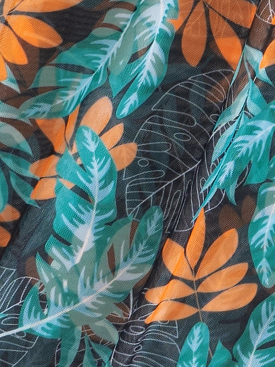 Costume da bagno tre pezzi bikini da donna palme controllo della pancia snella senza schienale abbigliamento da spiaggia floreale foglie scollatura a V senza maniche del 2026 a $31.99 –P4