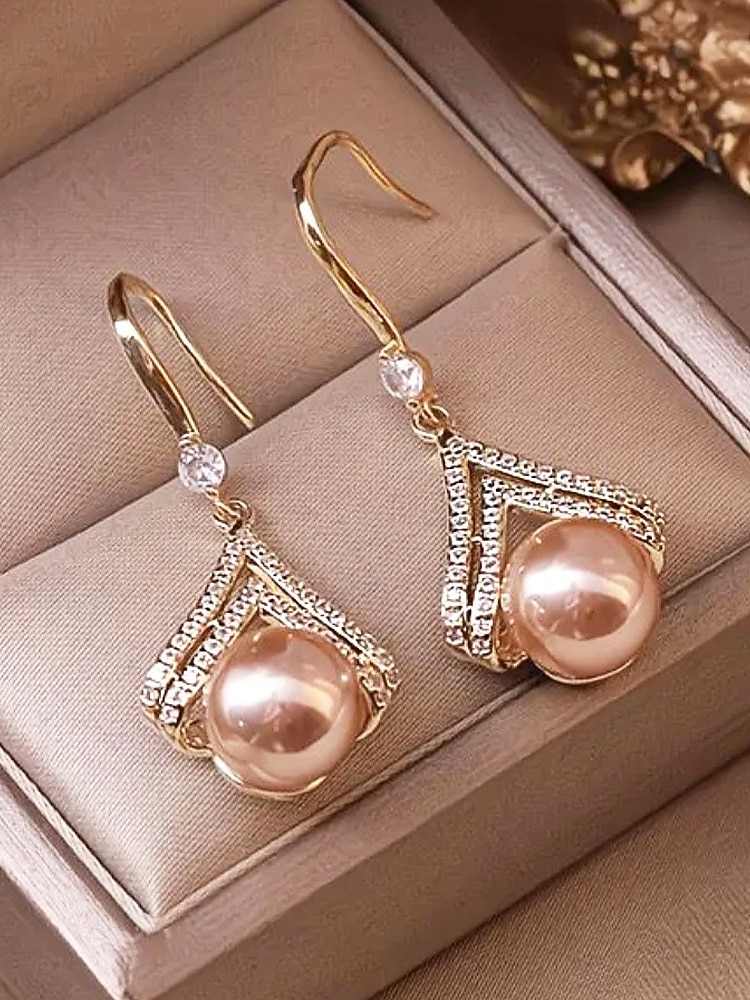 Pendientes colgantes de perlas artificiales para mujer, elegante diseño geométrico con detalles de cristal, estilo nupcial clásico, para novias, ceremonias de boda y eventos formales de noche. 2026 - $9.99 –P5