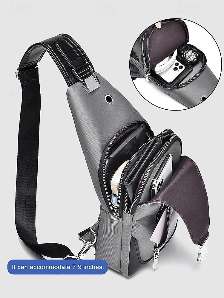 2026年 男性用防水オックスフォード布製スリングバッグ、USB充電ポート付き、多用途、複数の色展開、カジュアルやアウトドアでの使用に最適  コレクション – $24.99 –P8