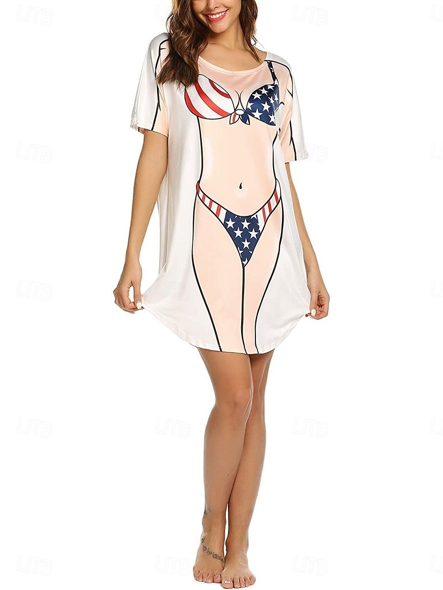 Kvinnors Baddräktsklänning Semester Strandkläder Grafisk Flagga Rund Hals Lång Ärmar Baddräkter 2026 - $22.99 –P7